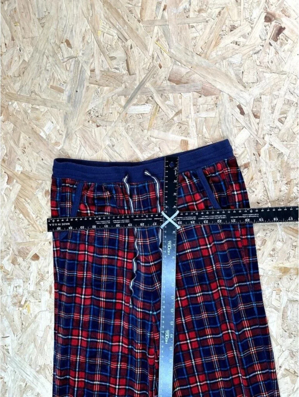 Nautica Pajama Pants Mens Small Red Blue Plaid Fleece Lounge Sleepwear